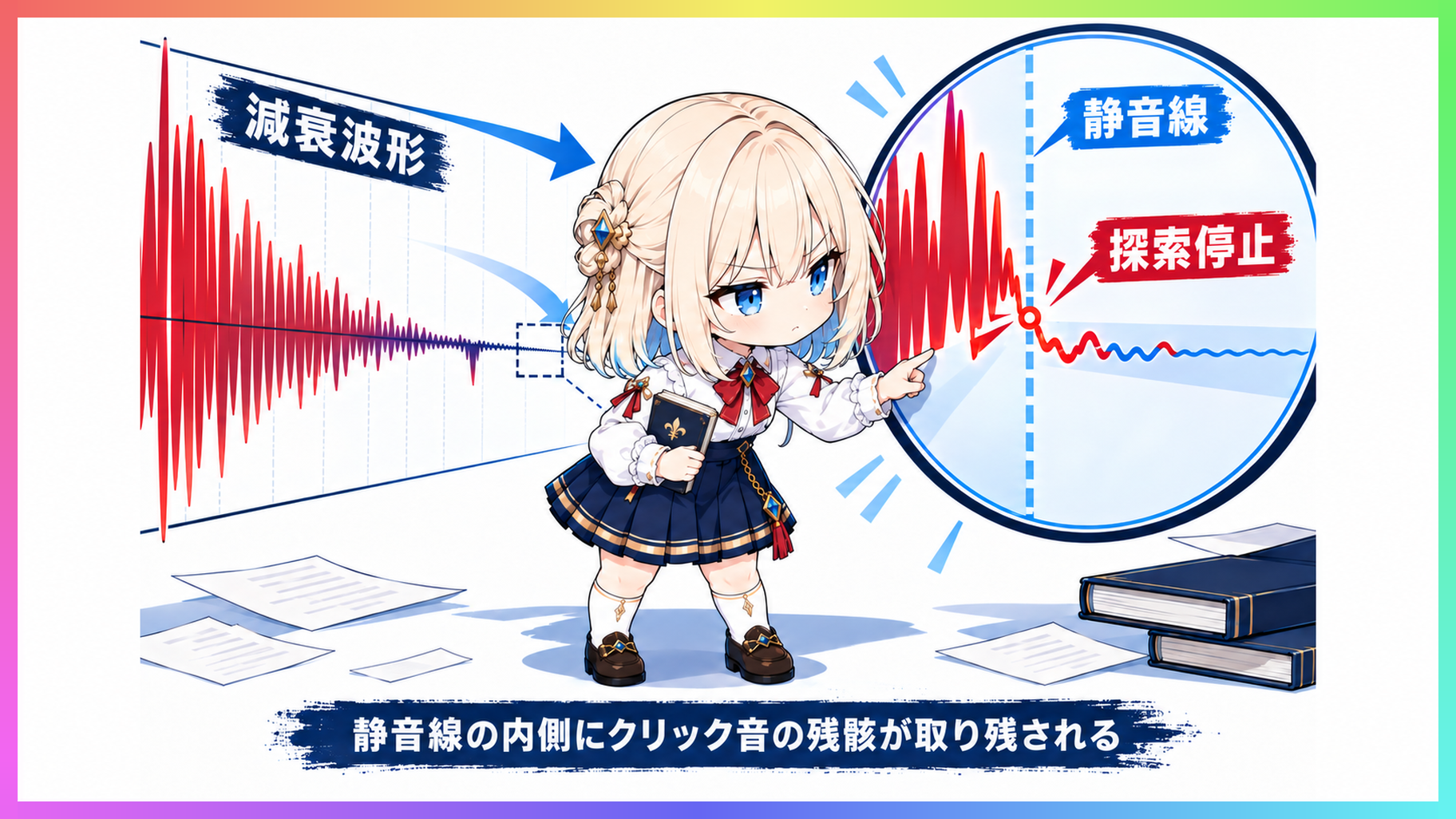 振幅の静音線によって検出対象から除外された減衰波形の残骸を示す図