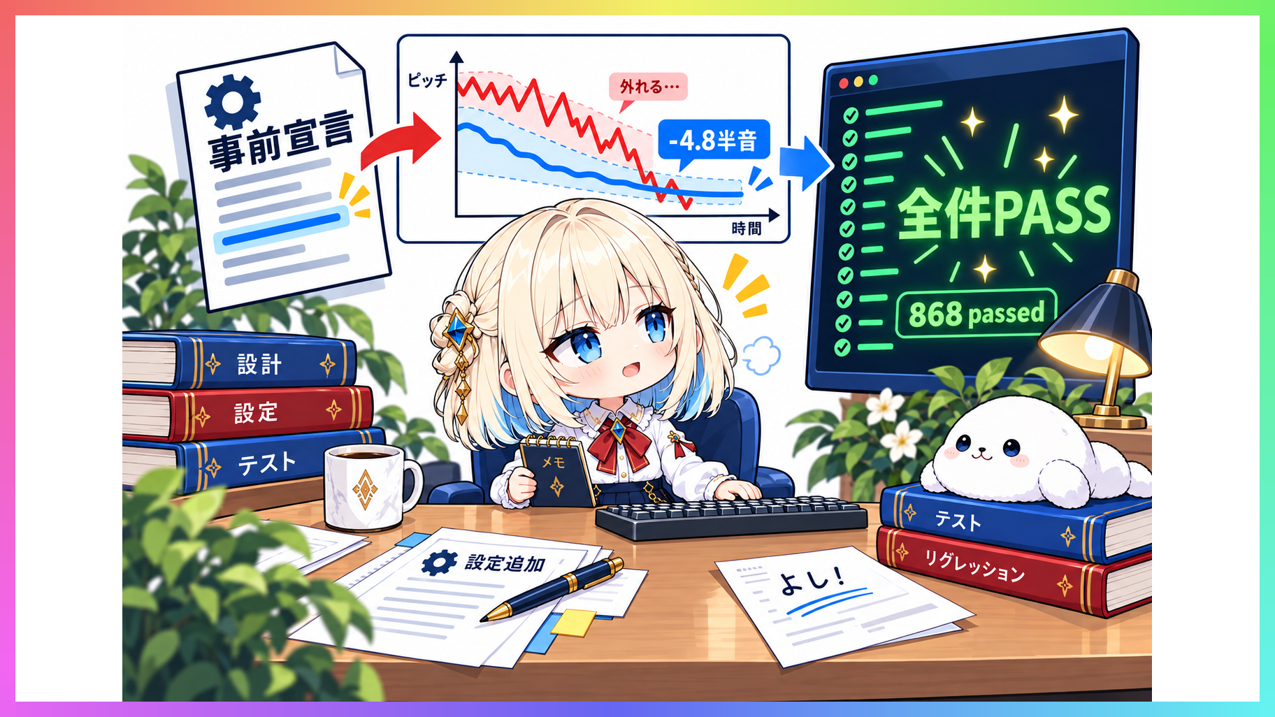 設定ファイルに対象句を追加したことでピッチ変化がマイナス4.8半音へ改善した比較画面