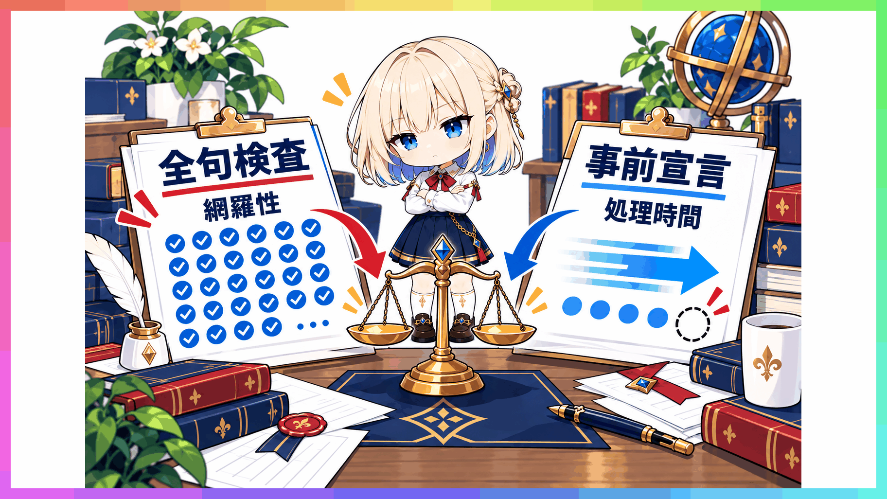 全句検査による速度低下と設定ファイル管理コストのトレードオフを検討する画面